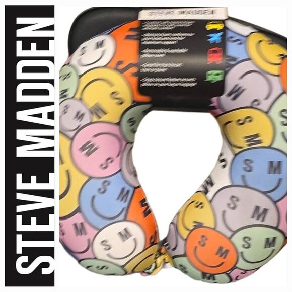 Steve Madden Smiley Face Memory Foam Travel Pillow - Picture 1 of 7